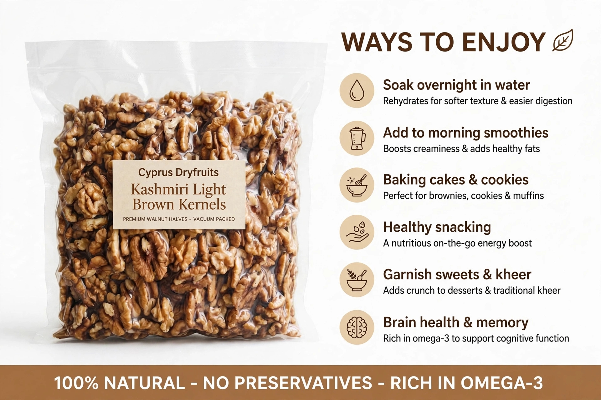 Kashmiri Lite Brown walnut kernels- 2Pieces